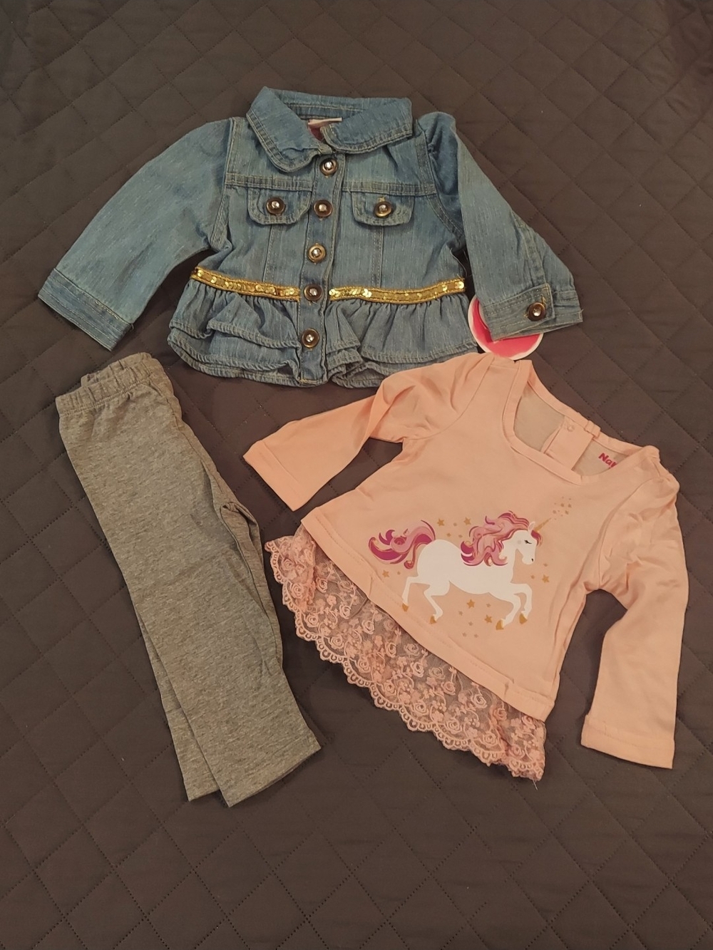 Girls Light Blue Denim Peplum Jacket with Gold Trim